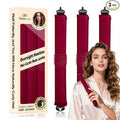 Overnight Heatless Hair Curler, Upgraded with Hair Pad Grippers Satin Jumbo Flexi Blowout Curls Rods, 3pcs No-Heat Styling Tools Curling Rod to Sleep in for All Hair Types - Wine Red