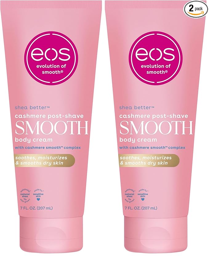 eos Cashmere Skin Collection Post-Shave Smooth Body Cream- Vanilla Cashmere,72-Hour Hydration,Nourishing,Body Care,Shea Butter,7 fl oz,(Pack of 2)