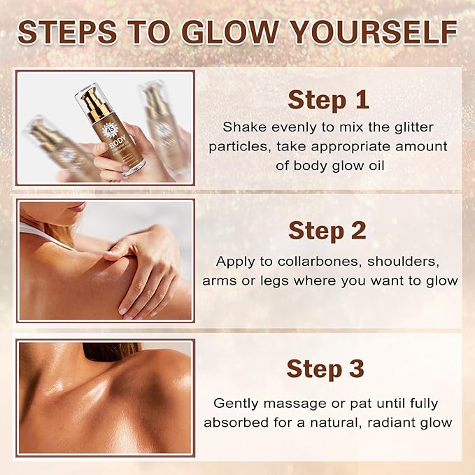 Shimmer Body Oil,Glitter Sunscreen,SPF 45 Broad Spectrum,Lightweight Moisturizing Body Glow Oil,Water Resistant,Glowing Results,01 Rose Gold