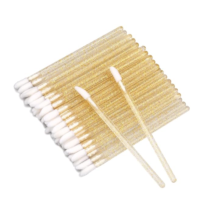 100PCS Glitter Crystal Lip Brush, Disposable Lip Brushes Lip Gloss Applicators Lipstick Gloss Wands Applicator Perfect Makeup Tool Kits (Gold)