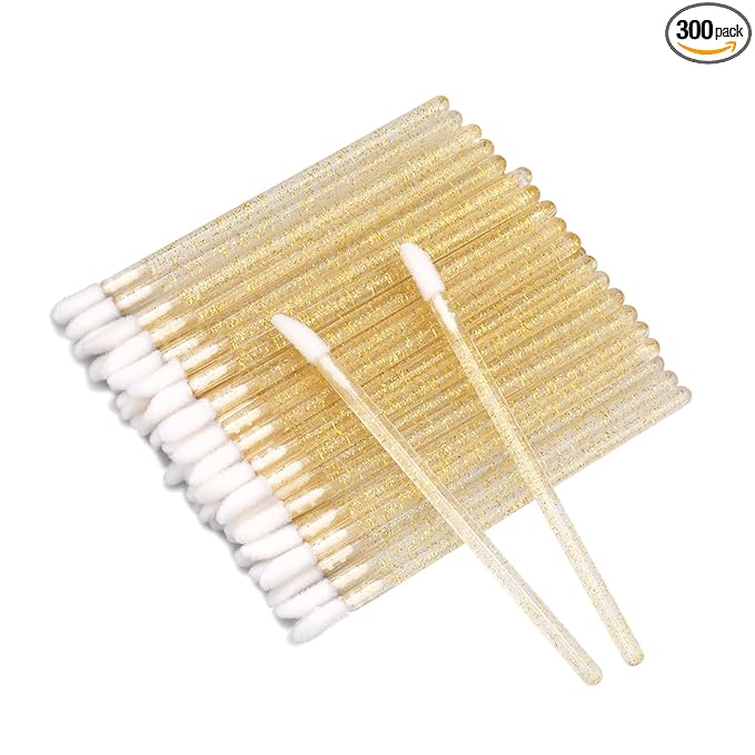G2PLUS 300PCS Lip Brushes, Crystal Disposable Lip Brushes, Glitter Gold Lip Gloss Applicators, Lipstick Gloss Wands Applicator Makeup Tool Kits for Lipstick and Lip Gloss
