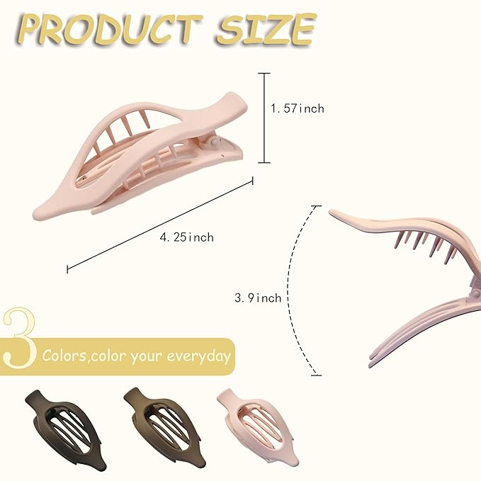 Flat Claw Clips for Women, Large Duckbill French Hair Clips, 6 Pack Non-Slip Matte Hair Accessories for Thick & Thin Hair