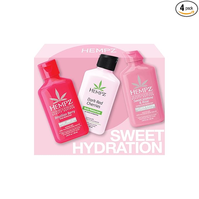 Hempz Pretty & Pink Mini Lotion Set, Sweet Hydration Moisturizer 3 Pack Kit, 2.25 oz