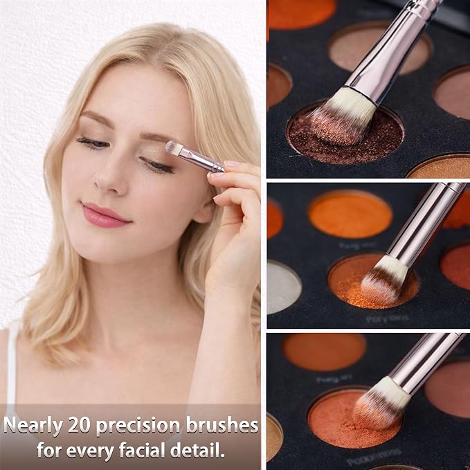 32Pcs Makeup Brushes Set Professional Makeup Kit – Foundation Powder Concealers Blush Eye shadows 25 Pcs Brushes with 4 Makeup Sponge & 3 Powder Puff (Brown)
