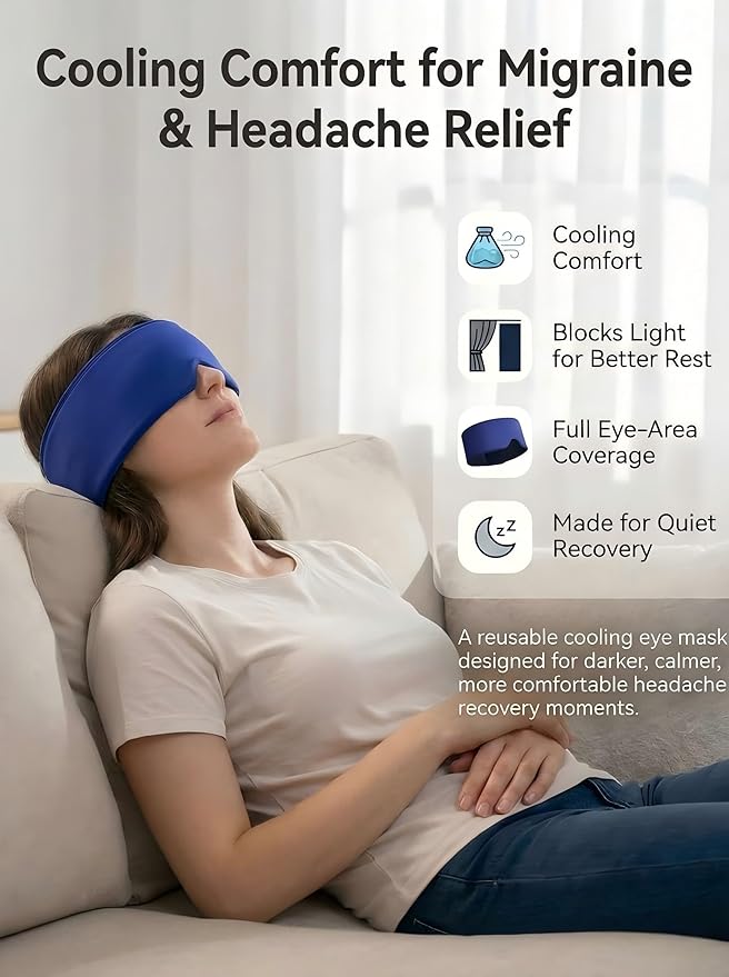 Cooling Gel Eye Mask for Puffy Eyes, Migraine & Headache Relief, Full Eye-Area Cold Compress for Eyes & Temples, FSA Eligible HSA, Reusable Flexible Adjustable Fit for Post Surgery Recovery
