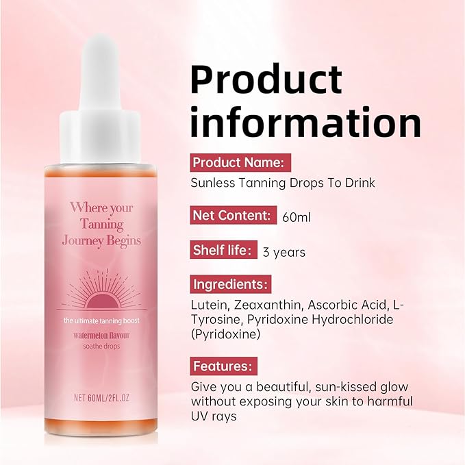 Tanning Drops, Glow Drops, 1PC Natural Sunless Tanning Drops to Drink for Face & Body, Enhancing Your Natural Skin Tone, Easy to Use for All Skin Types