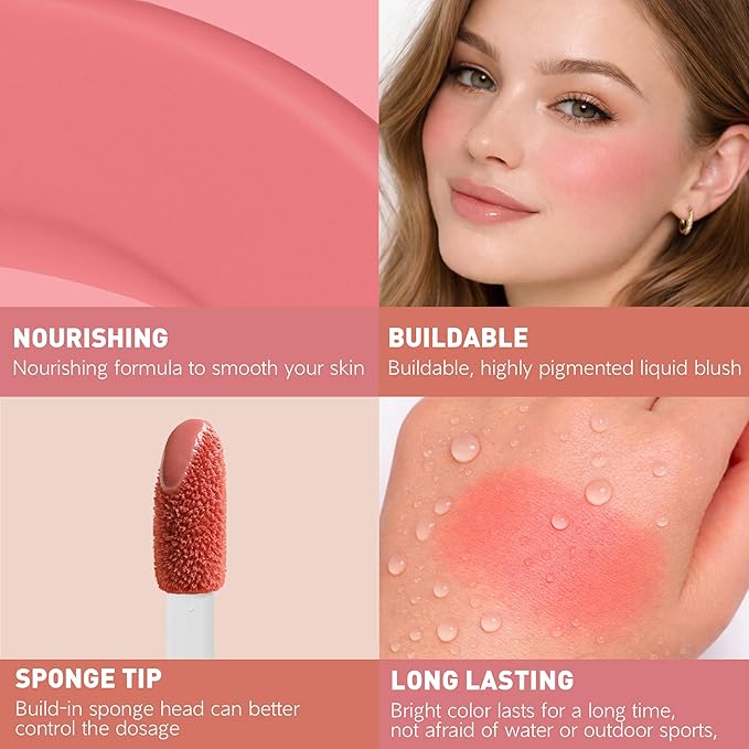 FV Liquid Blush, Long Lasting Buildable Cream Cheek Tint with High-Pigment Color, Weightless Blendable Formula for Natural Dewy Finish (cheer)