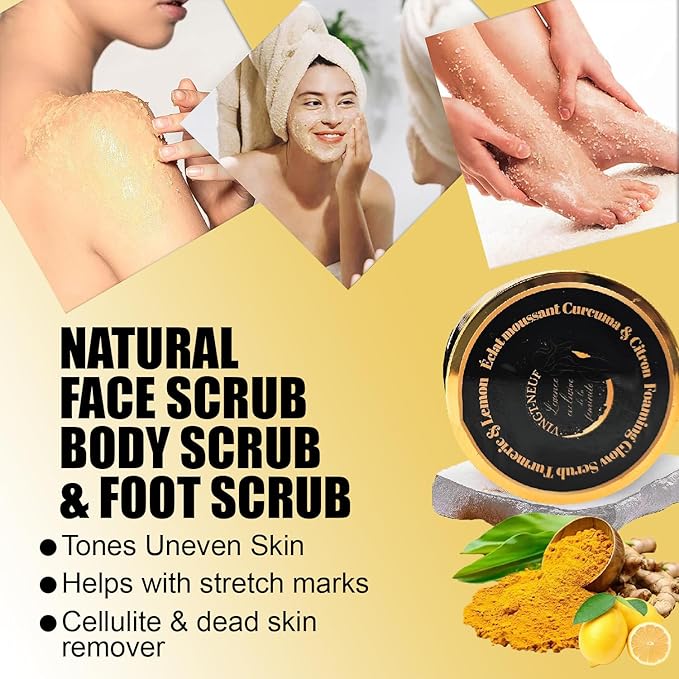 Foaming Body Scrub, Exfoliating Turmeric Scrub and Skin Exfoliator for Dark Spots, Turmeric Body Scrub for All Skin Types, Gently Exfoliates Face, Body Hands & Foot, Moisturized Skincare, 9.87oz/280g