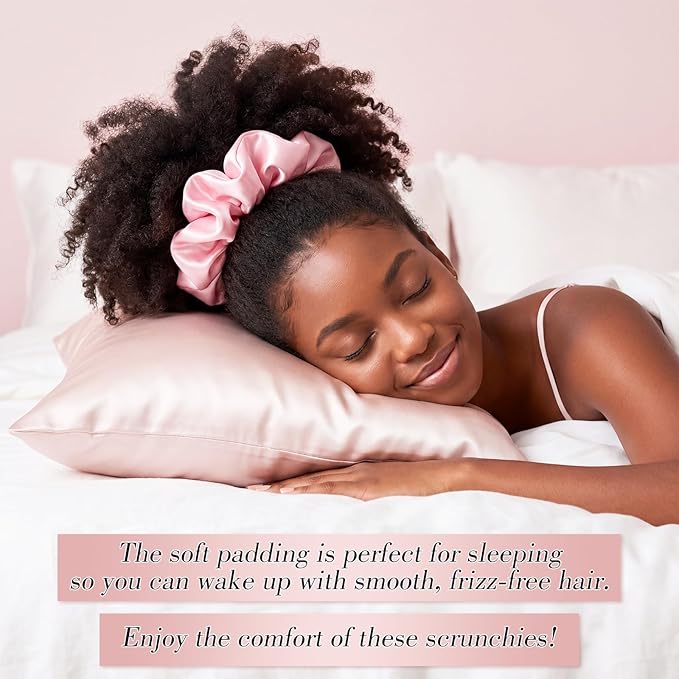 3Pcs Large Satin Hair Scrunchies for Thick Curls, 6Inch Blush Pink Pillow Satin Scrunchies for Girl Summer Pink Outfit No Damage Sleepy Hair Tie
