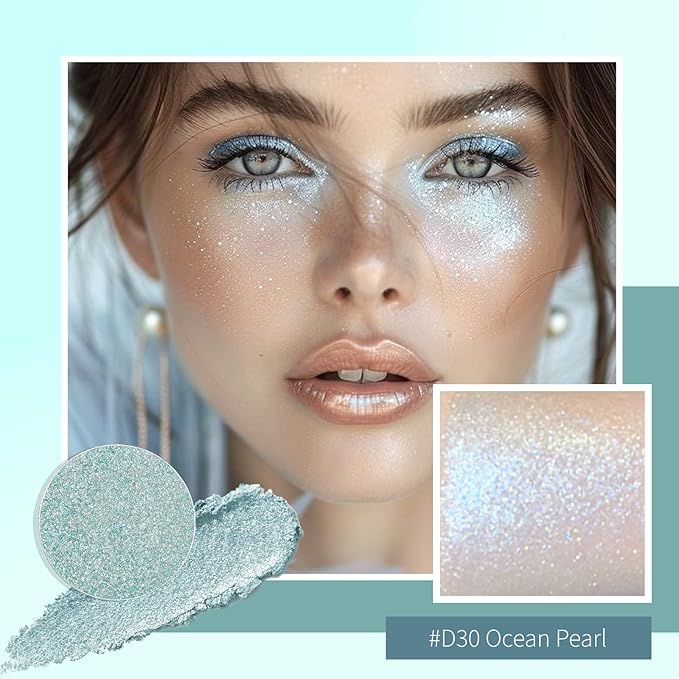 Refillable Eyeshadow Palette - Matte/Glitter/Duo-Chrome Pressed Powder & Cream Formula, Neutral/Shimmer/Smokey Multichrome, Travel-Friendly Iron Pan Refills (Glitter, D30)