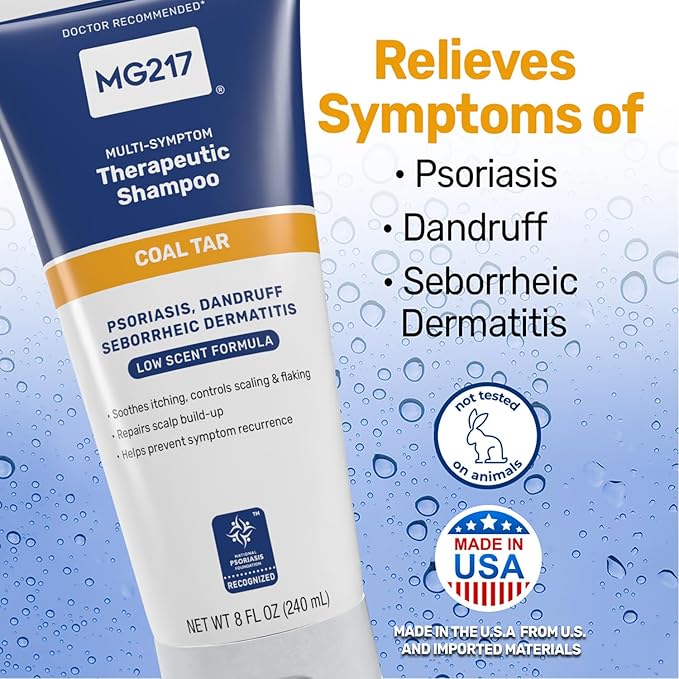 MG217 Psoriasis Shampoo with Coal Tar,Therapeutic Scalp Treatment,Controls Itching, Scaling,Flaking, Scale Buildup,Psoriasis Scalp Treatment, .5% Coal Tar Shampoo and Conditioner, 8floz (Pack of 6)
