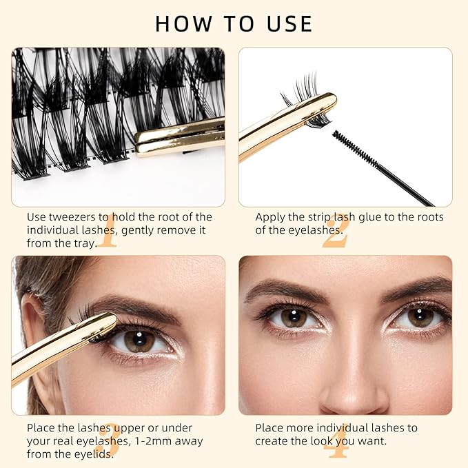 QUEWEL Lash Clusters 240Pcs Individual Lashes 40D+50D D Curl 8-14mm Length DIY Lash Extension Soft False Eyelashes Wispy Cluster Lashes Easy to Create Natural Look At Home(40D+50D-D-MIX8-14)