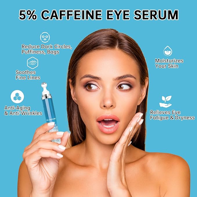 5% Caffeine Eye Cream Anti Aging, Moisturizing Cream For Puffiness & Bags Under Eyes, 2 PCS Caffeine Eye Serum With Under Eyes Roller For Wrinkles, Fine Lines & Dark Circles, Natural Skin Daily Care.