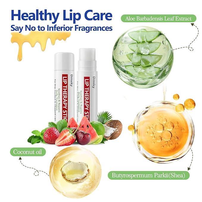 Dmsky Lip Therapy Lip Balm Stick,10 Natural Berry Flavor Healing Hydrating Chapstick Bulk for Chapped Lips Severe,Dry Lips,0.15 OZ
