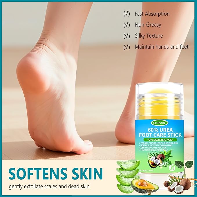 Urea Cream 60% plus Salicylic Acid 2% Urea Foot Care Stick, Foot Cream for Foot Callus Remover, Feet Moisturizer Stick, Foot Balm Stick for Dry Cracked Heels, Hands, Knees, Hydrating Heel Balm