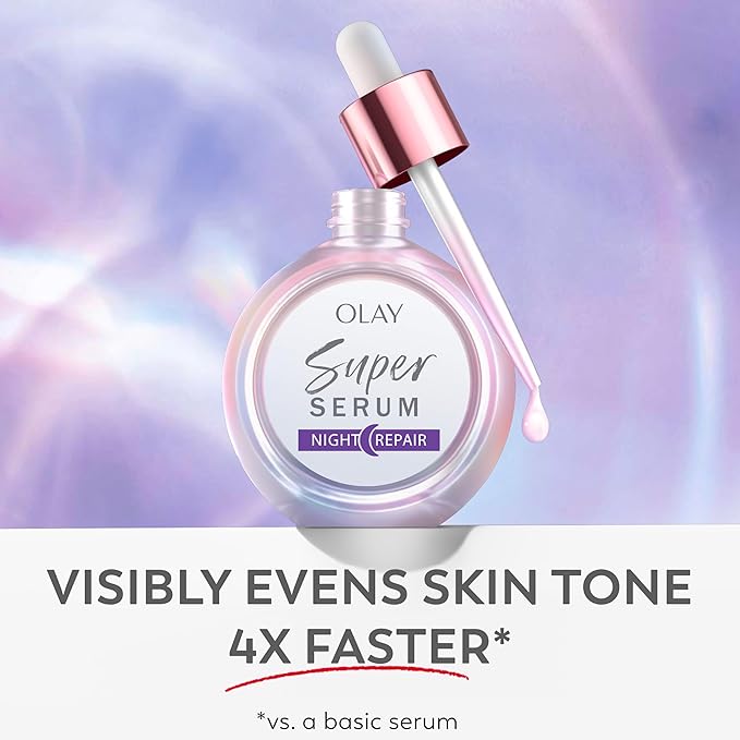 Olay Super Serum Night Repair, Fragrance-Free Trial Size - Niacinamide, Peptide, Salicylic & Lactic Acid, Glycerin - 5-in-1 Skin Care Benefits - Hydrating, Reduces Dark Spots, Anti-Aging, 0.4 Oz