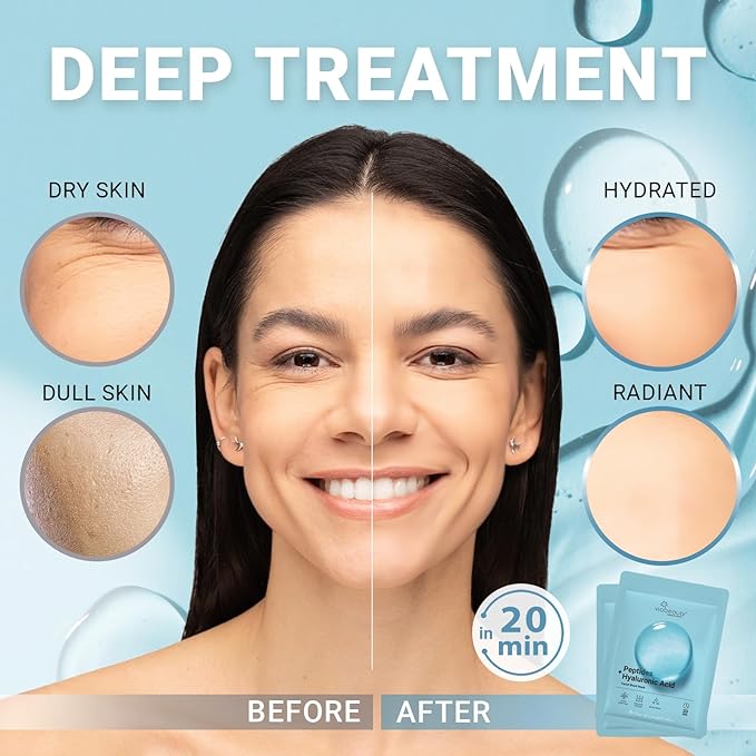 VIABEAUTY 12 Pack of Hyaluronic Acid Face Mask with Peptides Complex - Deep Hydrating & Brightening Facial Sheet Mask - Moisturizing Face Masks Skincare Facial Sheets for All Skin Types