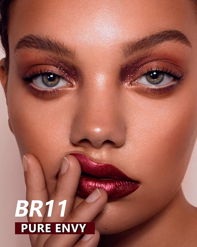 MAKI YIKA Dark Red Lipstick for Women Metallic Lipsticks for Mother Glitter Long Lasting Lipstick No Smudge No Transfer Liquid Pink Lip Gloss (BR011 Pure Envy)