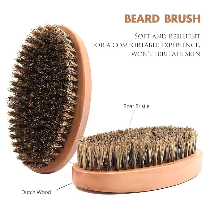 Boar Bristle Hair Beard Brush for Men - Small Soft Beard Brush, Pocket Travel Men's Wooden Mustache Brush