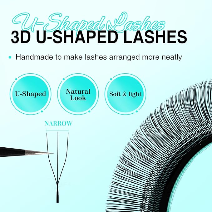VAVALASH U 3D Lash Extensions C Curl 0.07mm 8-15mm Mix Tray 3D UU Lash Fans Eyelash Extension U Shaped Natural Wispy Volume Lashes Extension Soft Matte Black Lashes (U-3D-0.07-C-8-15mm)