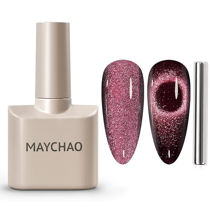 MAYCHAO 15ML Cat Eye Gel Nail Polish 1Pc Mysterious Red Gel Polish with Magnet Soak off Holographic Magnetic Nail Polish for Nail Art Manicure Salon DIY at Home, 0.5 OZ