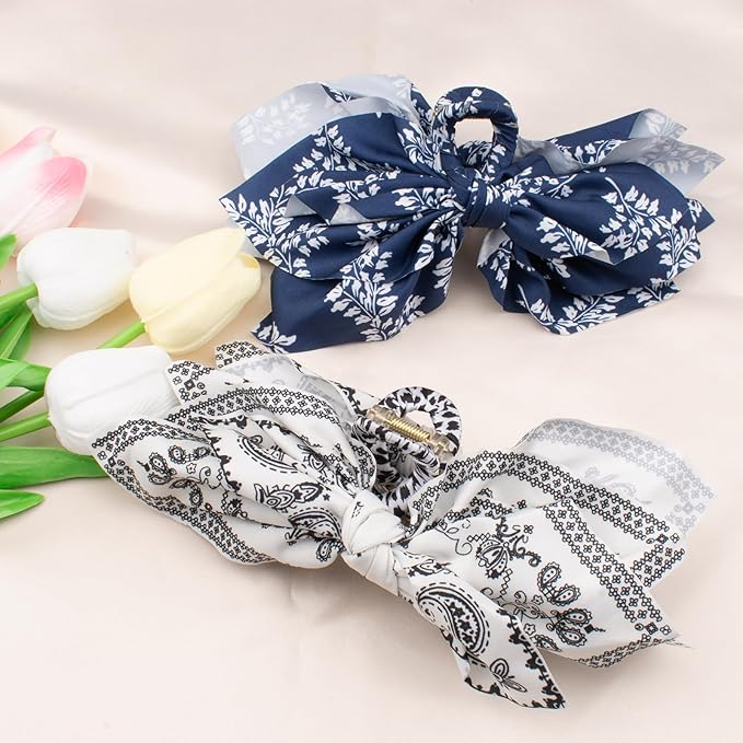 Bow Claw Hair Clips 2PCS Paisley Big Hair Bows for Women Butterfly Styling Large Hair Clips for Thick Hair for Girls Hair Accessories for Teens Gifts for Ladies
