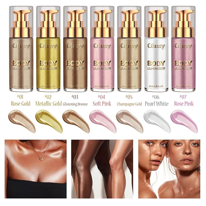 Liquid Illuminator, Firstfly Body Highlighter Makeup Smooth Shimmer Glow Liquid Foundation for Face & Body（#02 Metallic Gold）