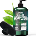 Antibacterial Body Wash with Tea Tree Oil | Antibacterial Soap for Men & Women | Kills 99.9% of Germs & Bacteria | Helps with Back Acne, Body Odor & Skin Irritation | Includes Scrubber 16 fl oz