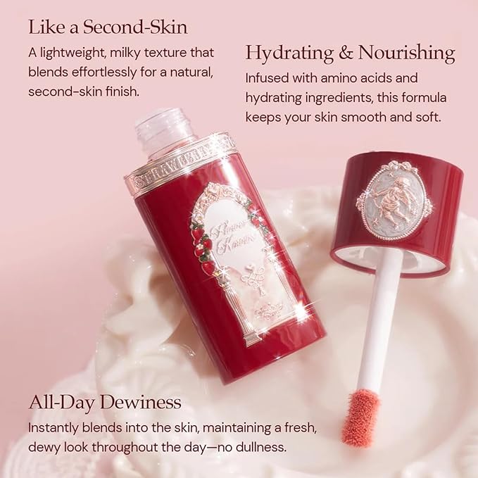 Flower Knows Strawberry Cupid All Day Glow Liquid Blush,Sweat & Water-Resistant Dewy Blush for Cheeks,Blendableand Hydrating Cool Pink Face Makeup for Women & Girls,0.25 Fl Oz(S03 Pink Gemstone)