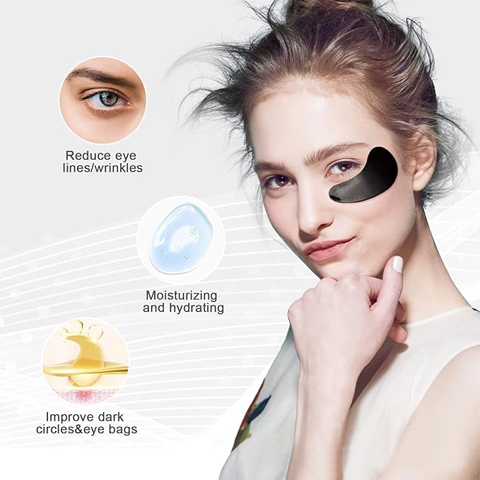 30 Pairs Gel Collagen Eye Pads,Crystal Collagen Under Eye Mask for Moisturizing,Reducing Fine Lines&Dark Circles& Puffy Eyes Under Eye Patch for Women Men, Black