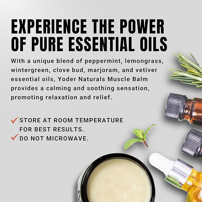 Muscle Balm - All-Natural Moisturizing Butter for Dry Skin + Cracked Heels - Calm, Soothe, Relax - Pure Essential Oils Peppermint + Lavender - Muscles + Joints 4 oz