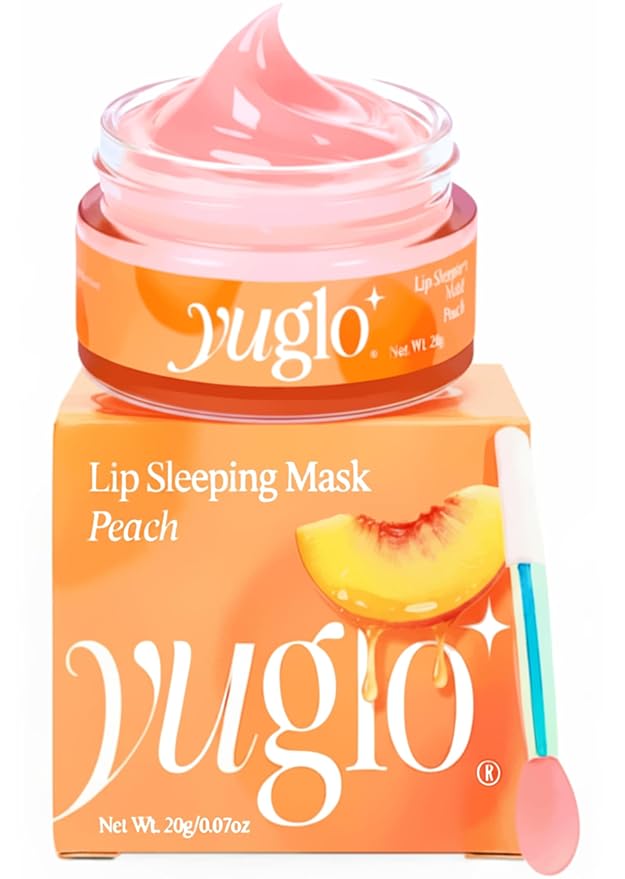 YUGLO Lip Sleeping Mask Peach | Overnight Lip Mask & Lip Gloss Balm | Hydrating Lip Moisturizer for Dry Lips | Lip Plumping Glossy Finish | Lip Conditioner Overnight