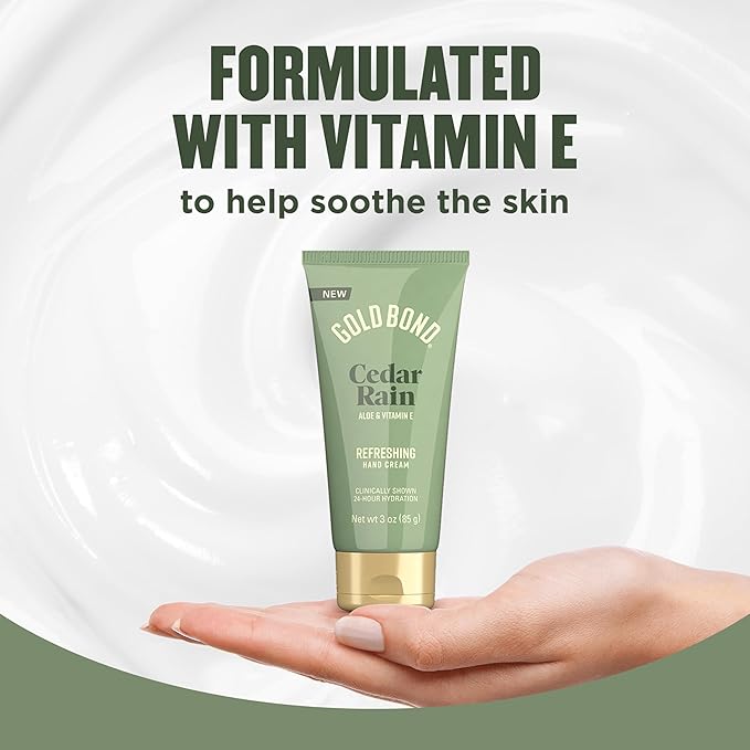 Gold Bond Hand Cream, Cedar Rain Refreshing Hand Cream with Aloe Vera to Refresh Skin and Vitamin E to Help Soothe the Skin, Comforting Cedar Rain Scent