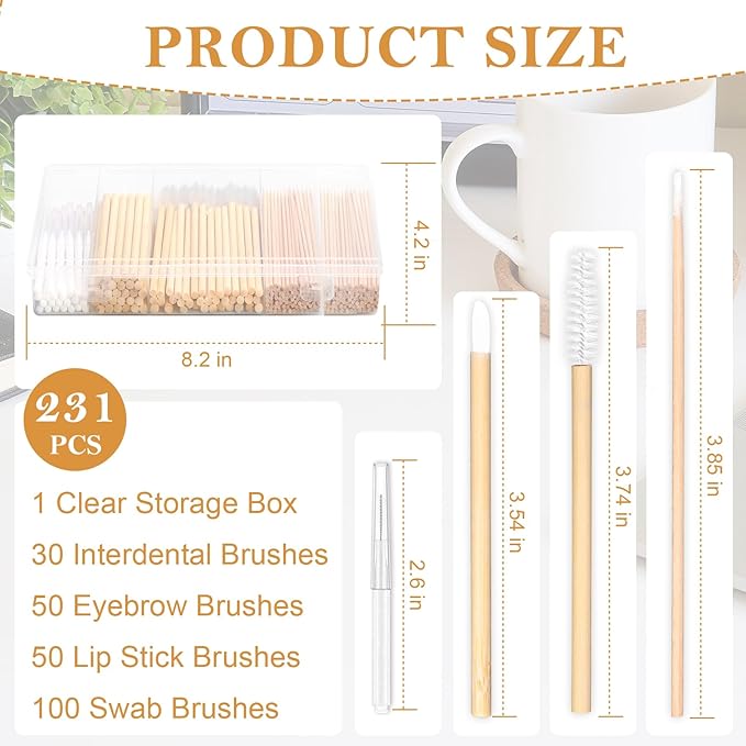 230 Pcs Brow Lamination Supplies with Plastic Box Wooden Micro Eyebrow Brush Spoolies Disposable Lip Applicators Eyelash Brush Mascara Wands Micro Swabs Brow Lamination Kit for DIY Eyelash Lift