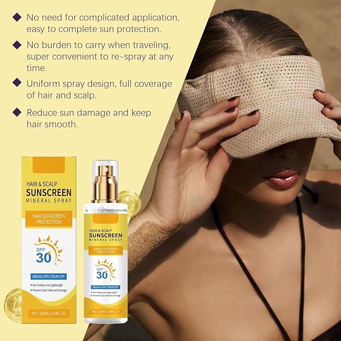 Hair & Scalp Sunscreen Spray SPF 30+, UV Protection Spray for Hair & Scalp, Lightweight Non-Greasy Water-Resistant Formula, Ideal for Outside (1pc)