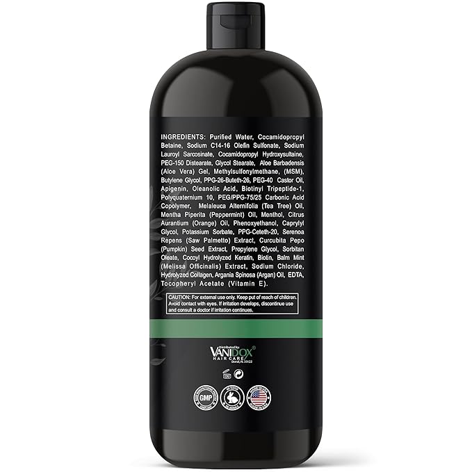 Vanidox Tea Tree Shampoo with Organic Tea Tree Oil and Carbonic Acid - For Men's Itchy and Dry Scalp, Fights Hair Loss, Stimulates Growth - With DHT Blockers (16 FL Oz)