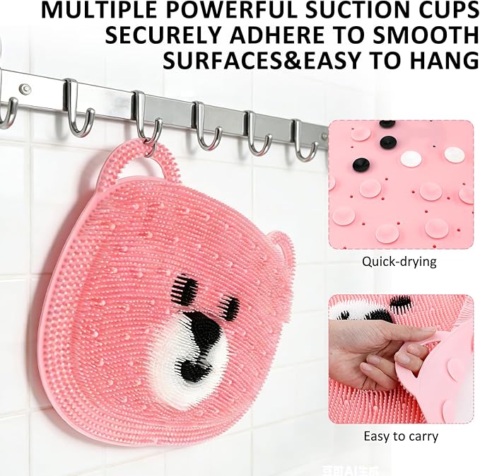 Foot Scrubber for Shower - Silicone Exfoliating Bath Mat with Non-Slip Suction Cups, Dead Skin & Callus Remover for Feet - Men & Women, 14.5" x 11" (Pink)