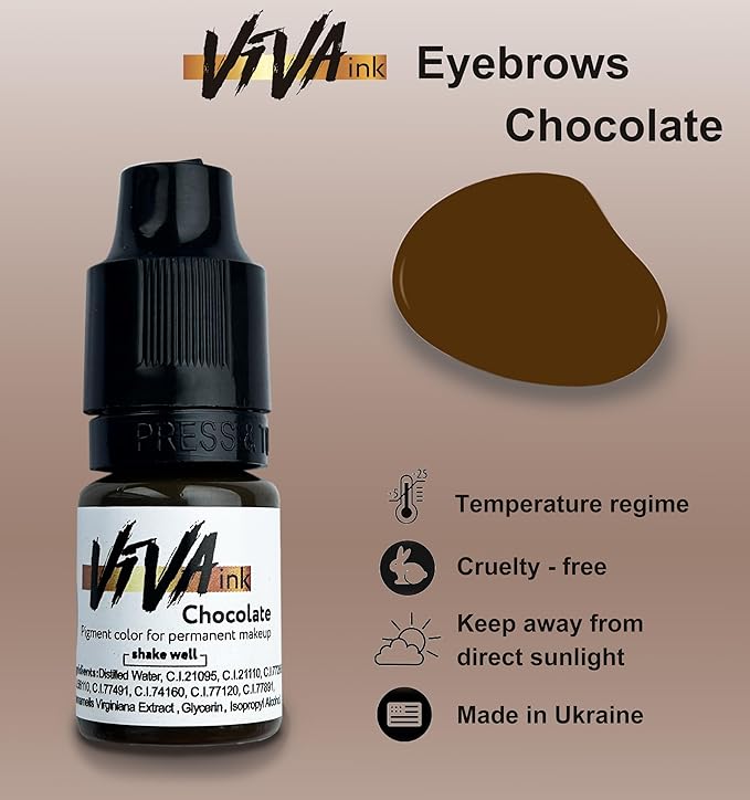 Eyebrow Permanent Makeup Ink – Chocolate – Long Lasting Permanent Eyebrow Pigment for Microblading Saturated and Natural Colored Ink for Eyebrow Tattoo (0.2 oz)