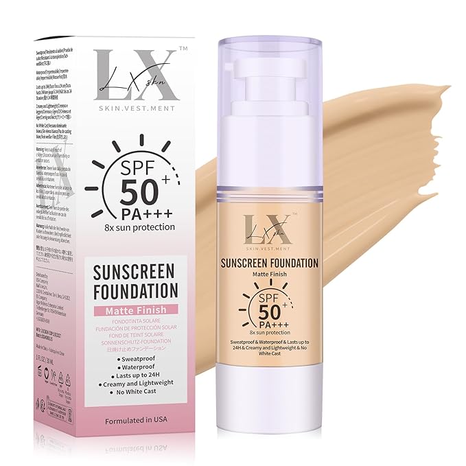 Tinted Face Sunscreen - Waterproof & Lightweight Liquid Foundation with SPF 50++, 3-in-1 Full Coverage Foundation Smooths & Blurs Pores, 301 Medium