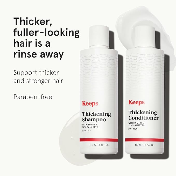 Keeps Thickening Shampoo & Conditioner for Men - Anti-Thinning Hair Care Duo with Biotin, Caffeine & Saw Palmetto - Color-Safe Men's Volumizing Shampoo & Conditioner - DHT-Blocker - 8 Oz Each