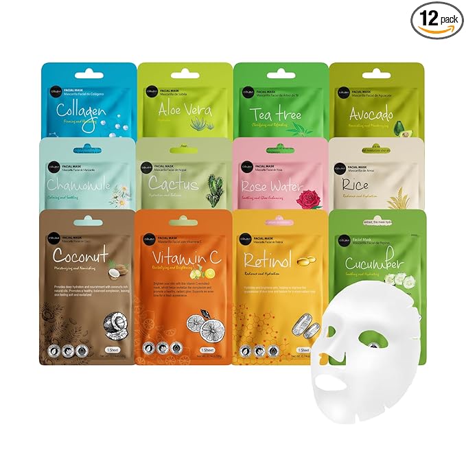 Celavi Essence Facial Face Mask K-Beauty Skincare Korea Skin Care Moisturizing 12 Pack B Set