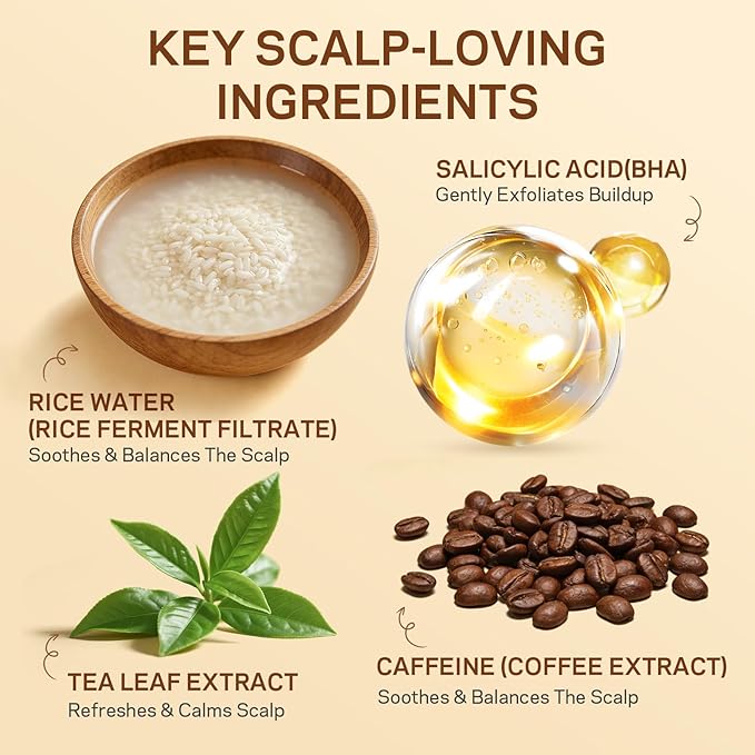 AMOADO Rice Water Scalp Scrub with Salicylic Acid(BHA), Tea Tree & Rosemary – Gentle Exfoliating Scalp Scrub Shampoo for Dandruff, Removes Buildup, Controls Oil & Refreshes the Scalp, 8.8 oz