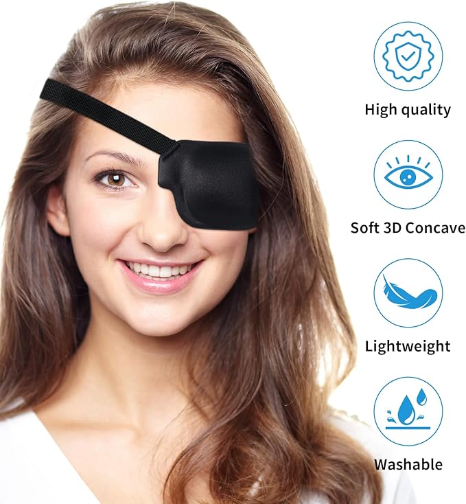 2Pcs 3D Right Eye Patches for Adults, Adjustable Medical Lazy Eyepatch,Black