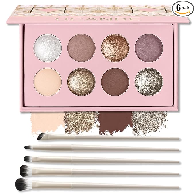 UCANBE Baked Eyeshadow Palette Set, Matte & Shimmer Metallic Eye shadow, High Pigment Makeup Palette, Soft Blendable & Long-Lasting,Velvety Texture (02 Matte & Shimmer)