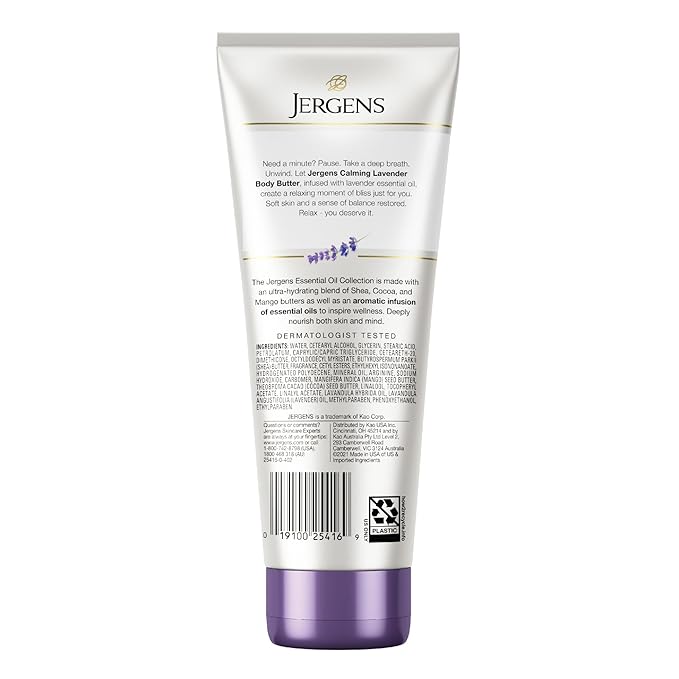 Jergens Lavender Body Butter Hand and Body Lotion, Moisturizer for Women, with Essential Oils for Indulgent Moisturization, 7 Oz (Pack of 5)