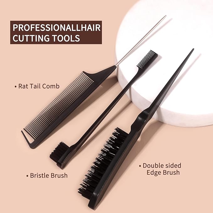 5pcs/Set Deluxe Boar Bristle Hair Brush & Comb Set - Unisex Edge Control Styling Kit for Slick Back, Teasing, Smoothing, Detangling, and Adding Volume - Suitable for Curly, Normal, and Wavy Hair Types