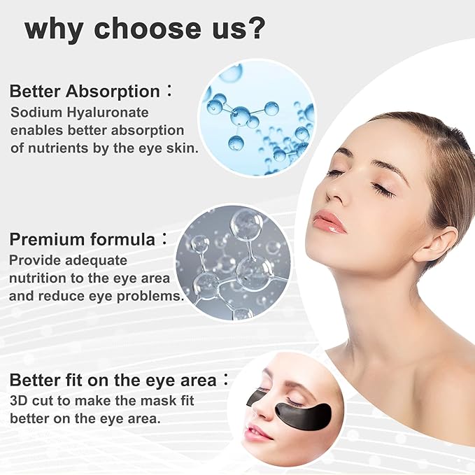 30 Pairs Gel Collagen Eye Pads,Crystal Collagen Under Eye Mask for Moisturizing,Reducing Fine Lines&Dark Circles& Puffy Eyes Under Eye Patch for Women Men, Black