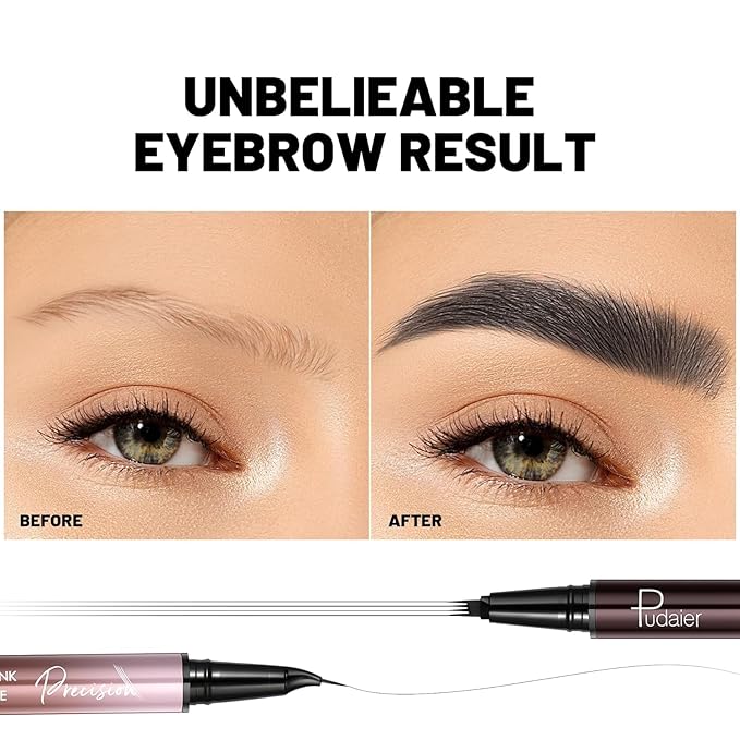 Waterproof Microblading Eyebrow Pen,2-in-1 Dual Ended Eyebrow Pen & 10 Eyebrow Stamp,4-Fork-Tip & Precise Brush-Tip for Natural Hair-Like Brows, Perfect Eyebrows Makeup. (Light blond)