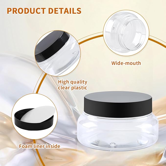 24 Pack 5 Oz Plastic Containers With Lids and Waterproof Label BPA Free - Refillable Transparent Cosmetic Containers for Body Butter,Sugar Scrubs,Cream,Lotions,Candy,Bath Salt (Clear, 5 oz)