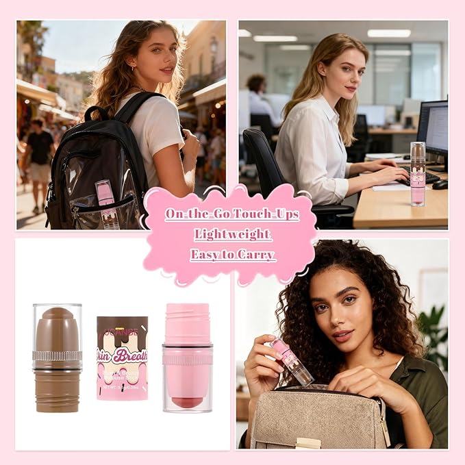 UCANBE Skin Breath Blush & Bronzer Multiuse Stick, 2-in-1 Creamy Face Cheeks Contour Makeup Stick for Natural Radiant Finish Look, Vegan & Cruelty-Free, Travel-Friendly (03 Peach Juice)